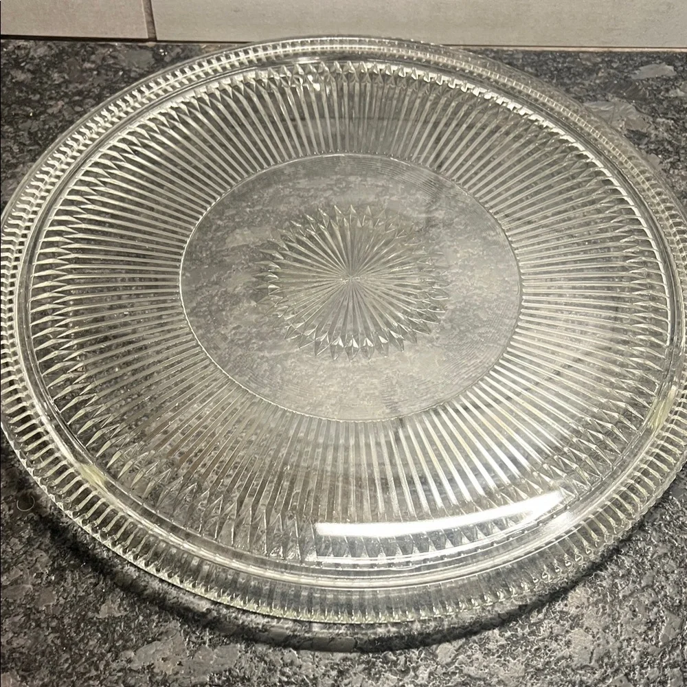 Vintage 11” Chrome Cake Dome with Black Knob. Glass dish.  Fresh foods